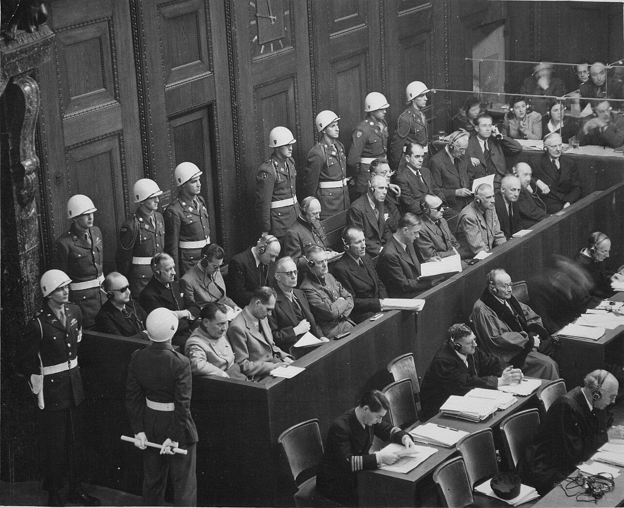 Nuremberg Trials. Looking down_on defendants dock circa